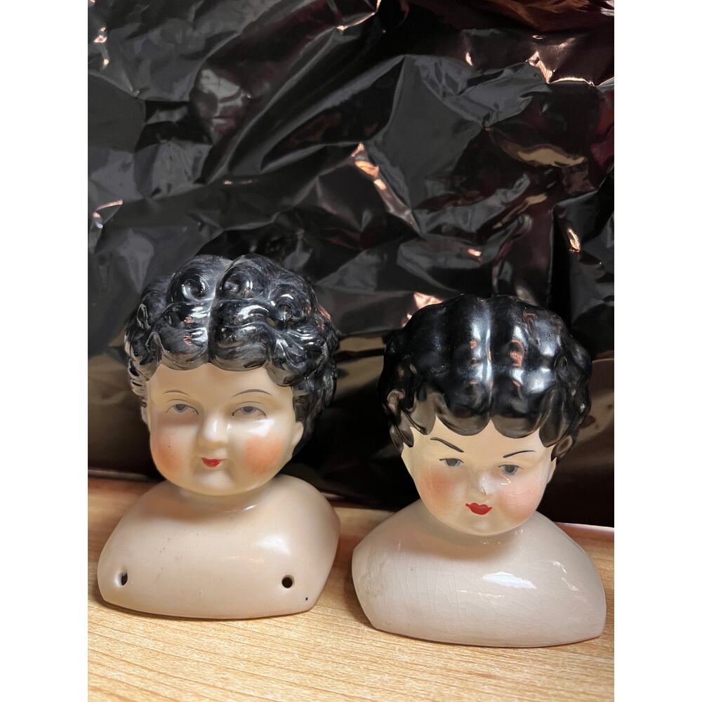 Vintage Porcelain Doll Heads -- Set of Two